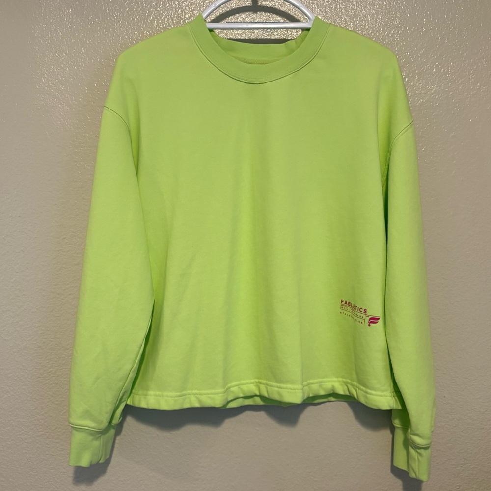 Fabletics Vivid Lime Green Athletic Club Cropped Crewneck Sweatshirt Size Large